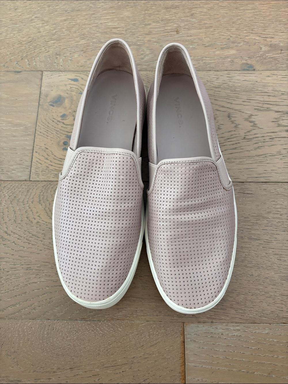 Vince Women’s Perforated Slip-On Sneakers in Blush Pink, size 8.5